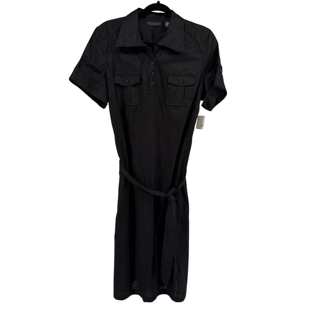 NWT Apostrophe Linen Blend Shirt Dress Coastal Button Down Belted Size 14